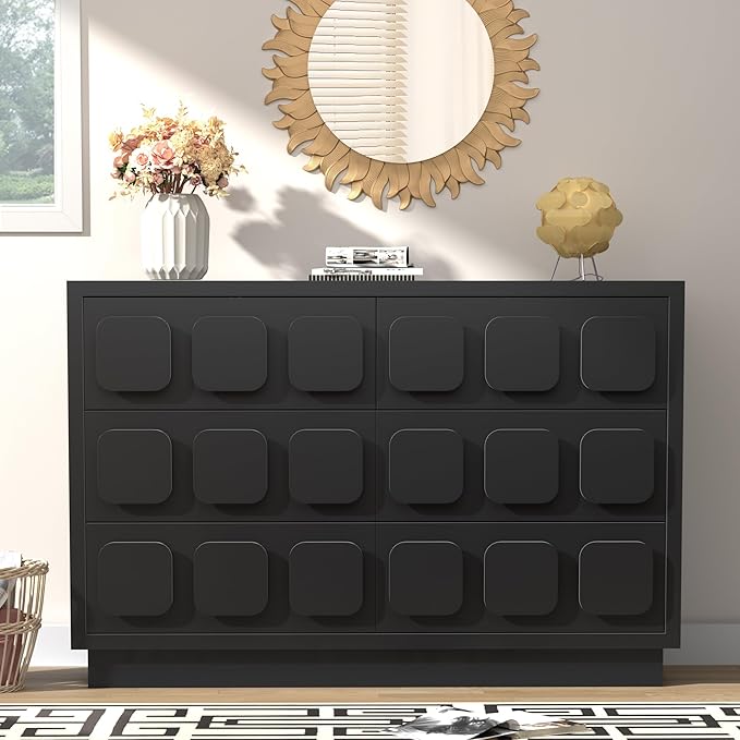 Anbuy Black Baby Dresser for Bedroom, Dresser for Baby with 6 Drawers, Storage and Organization Unit with Square Handles, for Nursery, Kids