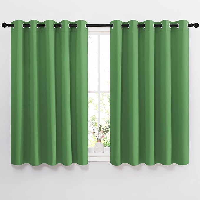 NICETOWN Bedroom Blackout Curtains and Drapes - Window Treatment Thermal Insulated Solid Grommet Blackout Draperies for Bedroom (Forest Green, Set of 2, 66 by 54 Inch)