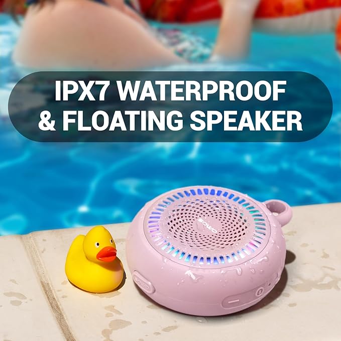 SOWO Small Waterproof Speaker Bluetooth Portable Wireless - Clip Speaker for Shower - Powerful Bass and Louder Volume - Colorful Lights and Lightweight for Travel,Kitchen,Pool - Pink
