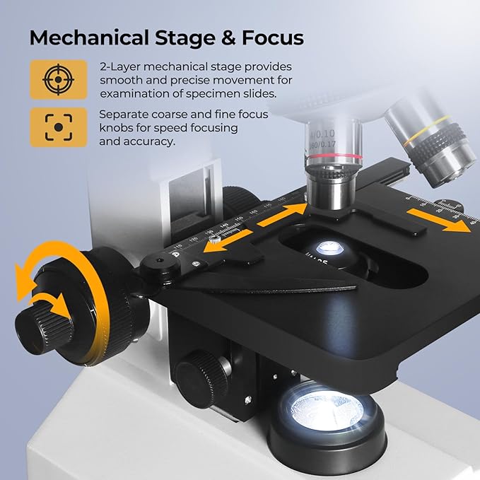 [Darkfield Blood Model] Lab Darkfield & Brightfield Vabiooth Trinocular Compound Microscope 40X-2500X Magnification with 7" Monitor 5MP E-Eyepiece, Adjustable Mechanical Stage, LED Illumination
