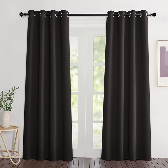 NICETOWN Toffee Brown Blackout Curtains 80 inch Length 2 Panels Set - Grommet Thermal Insulated Window Treatments Light & Sound Blocking Drapes for Living Room/Doorway, W46 x L80