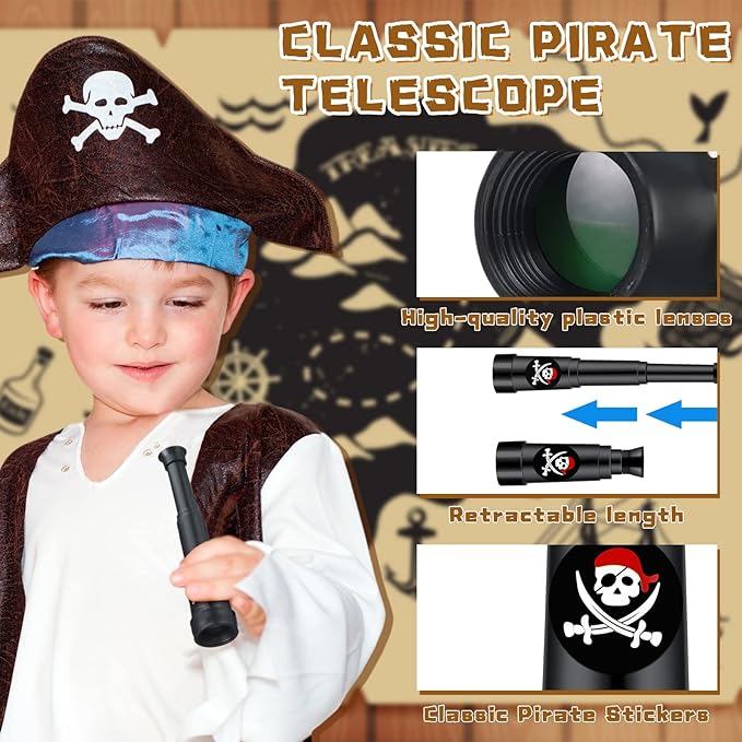 30 Pcs Halloween Pirate Telescope Bulk Pirate Party Favors Mini Plastic Monocular Telescope Toddler Spyglass Toy for Treasure Pretend Cosplay Birthday Party Black 2.6" to 5.5"