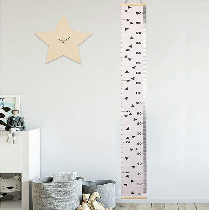 Kids Growth Chart, Wood Frame Fabric Canvas Height Measurement Ruler from Baby to Adult for Child's Room Decoration 7.9 x 79in (7.9 x 79in, Triange)