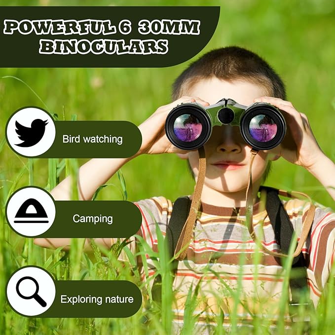 Libima 24 Pcs Binoculars for Kids Educational Compact Kids Binoculars with Neck String Toddler Telescope for Boys Girls Learning Bird Watching Camping Hiking Travel Safaris Birthday Gifts(Green)