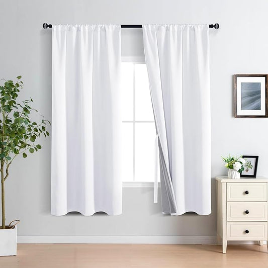 XWZO White Blackout Curtains with Tiebacks - Heat and Full Light Blocking Window Panels for Bedroom/Nursery, 63 Inches Long Rod Pocket Thermal Insulated Draperies, White, W38 x L63, Set of 2