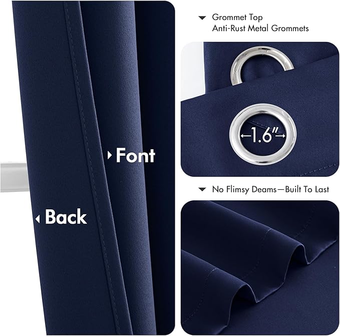MIULEE Navy Blue Blackout Curtains for Bedroom Living Room 68 Inches Long 2 Panels, Thermal Insulated Room Darkening Drapes Solid Grommet Noise Reducing Light Blocking Window Treatments 40x68 Inch