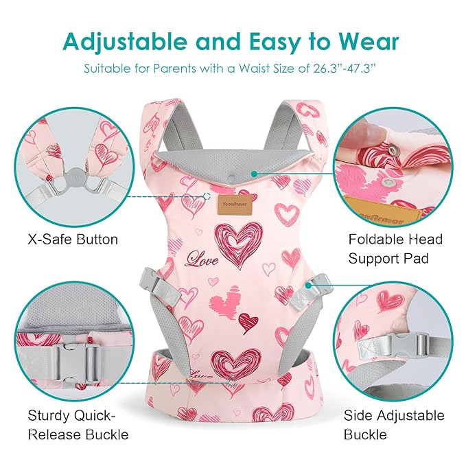 Baby Carrier Newborn to Toddler, Ergonomic Adjustable Toddler Carriers for 7-66 Lbs, Cozy Lightweight Infant Carrier with Neck Support, Baby Holder Carrier with Lumbar Support for Mom Dad
