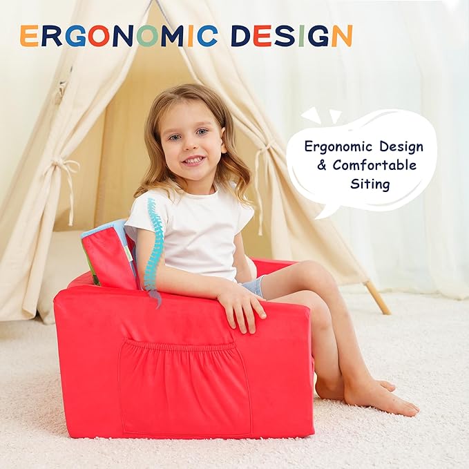 MallBest Kids Sofas Children's Sofa Bed Baby's Upholstered Couch Sleepover Chair Flipout Open Recliner(Red/Fire Truck)