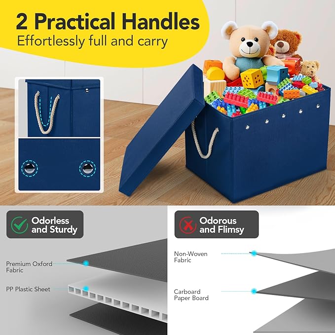 Kids Toy Box Chest Storage with Lid and Big Play Mat for Boys and Girls,Collapsible Fabric Toy Building Bricks Storage Container Organizer Bin with Rug for Playroom and Nursery Organization