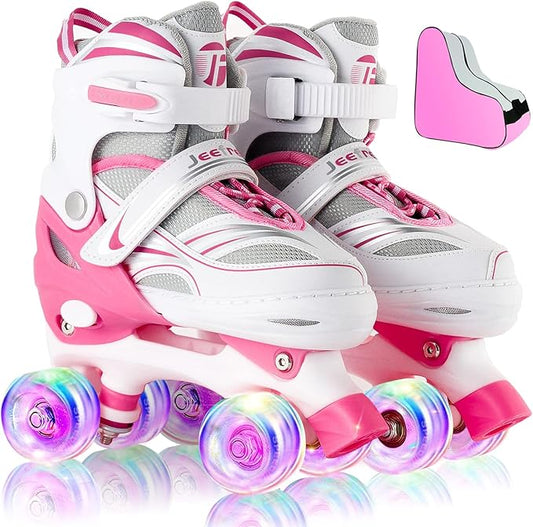 Adjustable 4 Size Kids Roller Skates With Light up Wheels for Girls Ages 5-8-12, Safe and Fun Illuminating Skates for Kids, Toddlers, Boys