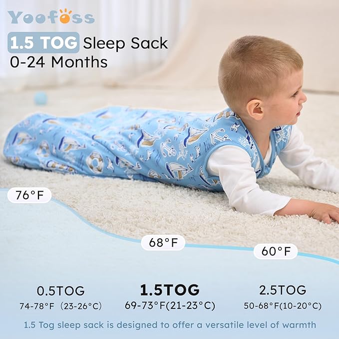 Yoofoss Baby Sleep Sack 12-18 Months, 1.5 Tog Baby Wearable Blanket with 2-Way Zipper, 100% Cotton Organic Fabric Winter Infant Sleeping Sack, Warm Soft Comfy