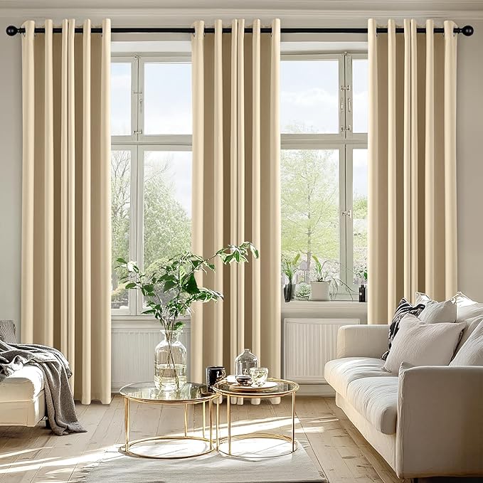 MIULEE Cream Beige Blackout Curtains for Bedroom Living Room 84 Inches Long 2 panels, Thermal Insulated Room Darkening Drapes Solid Grommet Top Noise Reducing Light Blocking Window Curtains 40x84 Inch