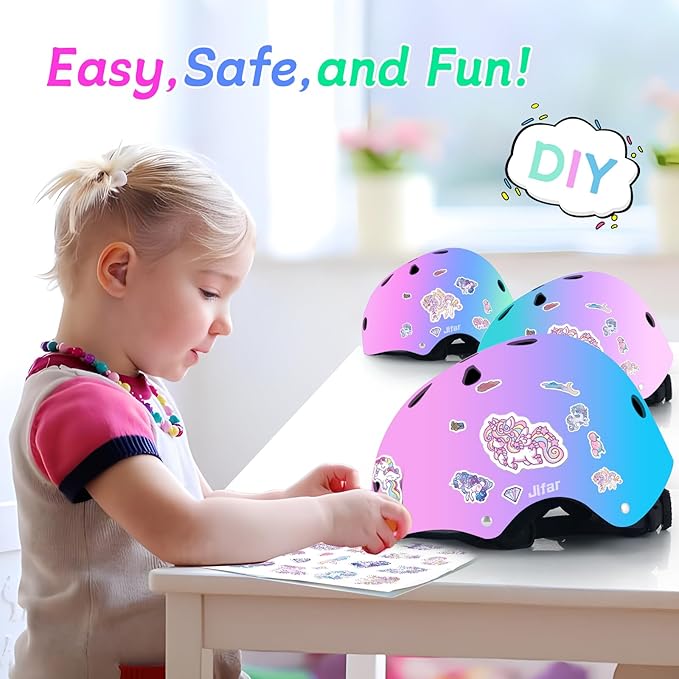 Adjustable Kids Bike Helmet with Knee & Elbow Pads Set, Color Gradient Design for Boys and Girls Aged 3-14+, for Skateboarding, Scooter, Roller & Inline Skating, Longboard