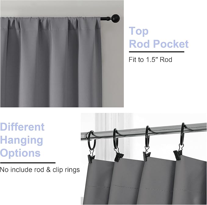 Simplebrand Ava Light Grey Blackout Curtains for Bedroom 72 Inch Length 2 Panels, Privacy Thermal Insulated Rod Pocket Door Window Curtains for Patio French Door Front Door, W40 x L72 Inch, Light Grey