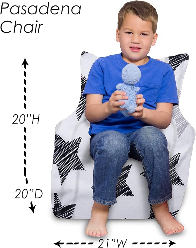 Posh Creations Bean Bag Chair Structured Seat for Toddlers and Kids, Comfy Chair for Gaming, Reading, and Watching TV for Children, Pasadena Chair, Canvas - Sketchy Stars