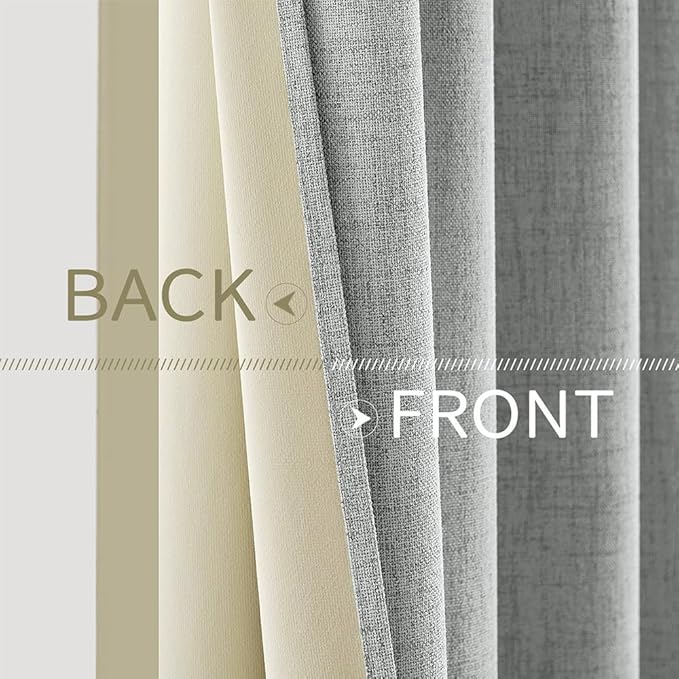 MIULEE Linen Curtains 100% Blackout for Bedroom Thermal Insulated Glacier Gray Grommet Room Darkening Curtains & Drapes for Living Room Nursery 52 x 72 Inch (2 Panels)