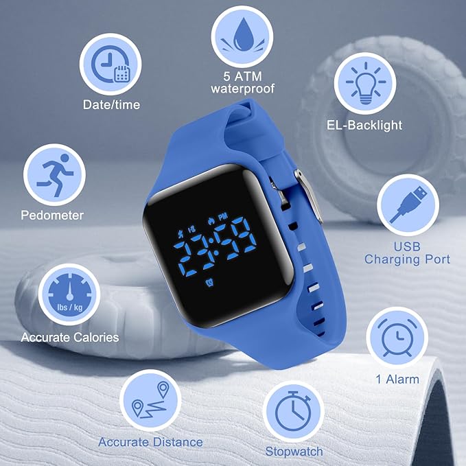 Kids Watches for Girls Boys Digital Sport Watch with Step Counter Pedometer Vibration Alarm Clock, No App Waterproof Fitness Tracker Kids Watch Boys Girls Teens Students Ages 5-16