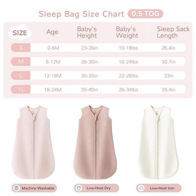 JELLYMONI Baby Sleep Sack 0-6 Months 100% Cotton Wearable Blanket, 0.5 TOG Soft Lightweight Toddler Sleeping Sack 3 Pack 2-Way Zipper Newborn Sleep Sacks