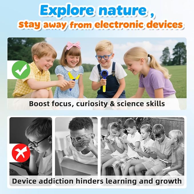 Kids Microscope with Bug Catcher Kit, 1080P Digital Mini Handheld Microscope STEM Science Toy with LED Light, Rechargeable, Portable, Supports 64GB TF Card, Educational Gift for Kids Ages 3-12 (Blue)