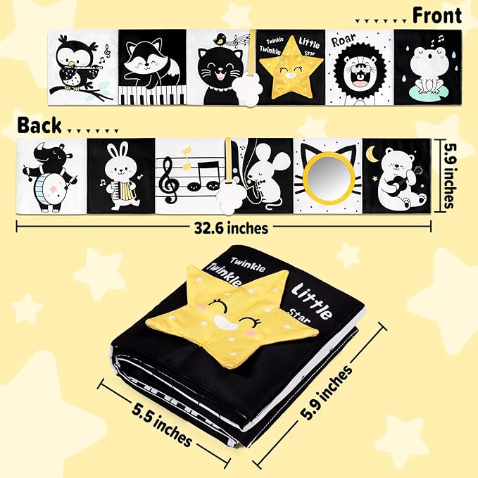 OKOOKO Black and White Baby Book High Contrast Baby Toy 0-6 Months Baby Soft Book Tummy Time Toy Crib Stroller Toy Montessori Sensory Toy Early Education for 0-6 6-12 Months Newborn Baby Infant