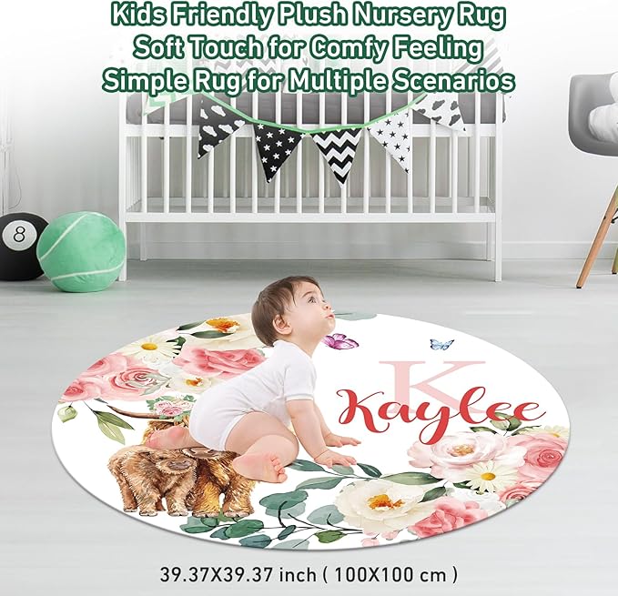 Personalized Baby Crib Bedding Set - Custom Name Highland Cattle Design 3 Pcs Set - Soft Blanket with Double Layer Dotted Backing, Fitted Sheet, Room Rug for Newborns Boys Girls Shower Gift