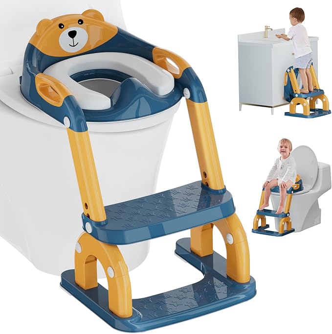 Potty Training Seat with Step Stool Ladder, Potty Training Toilet Seat with Soft Seat Splash Guard, Adjustable Height, 2 in 1 Potty Seats for Toddlers Kids Boys Girls