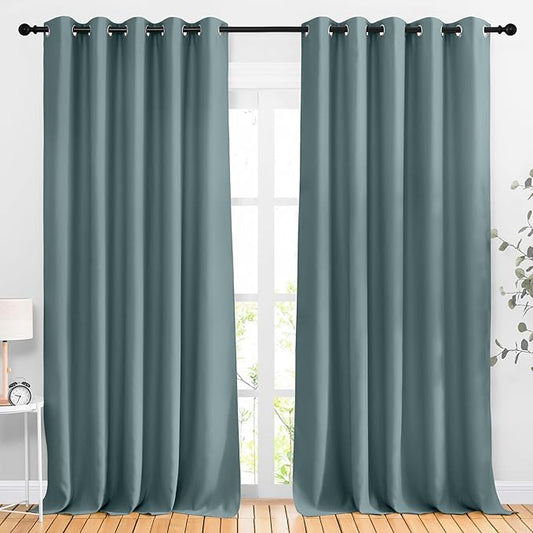 NICETOWN Room Darkening 118 inch Long Curtains, Grommet Thermal Drapes Weighted Room Divider Wide Window Treatments for Living Room, W66 x L118, Greyish Blue, 2 Panels