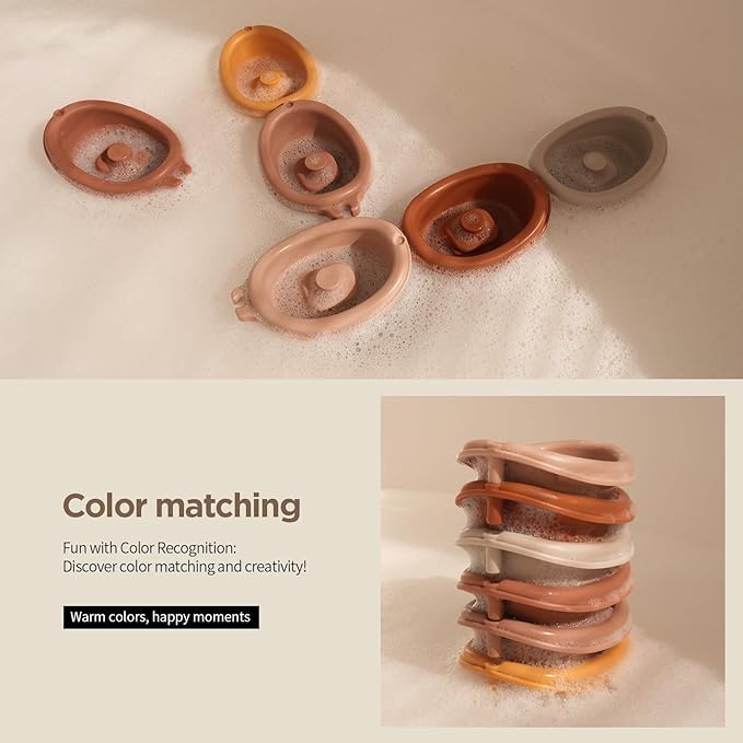 Nueplay Bathtub Toys for Toddlers 18M+，Baby Bath Toys with Animal Finger Puppets， Stackable Boat Train ，Gift for Baby & Toddlers Set of 12