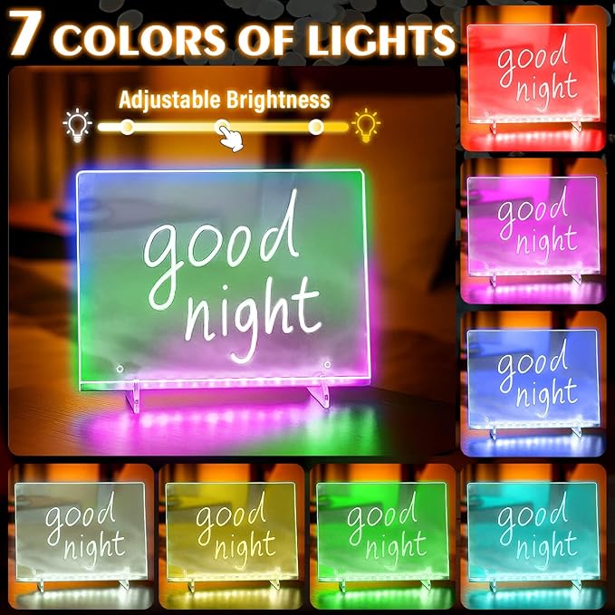 Dolanus LED Drawing Board for Kids - Doodle Glow, lumiboard, Note Board with 7 Colors 4 Modes Lights, Birthday Gift for 8 9 10 11 12 Year Old Girls Kids Teen Boys, Include Adapter, 7 Markers