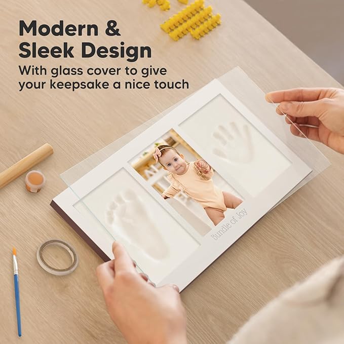 Baby Hand and Footprint Kit - Clay Handprint Keepsake Frame, Newborn Nursery Picture Frame, Personalized New Mom Gifts for Baby Shower & Registry (Cedar)