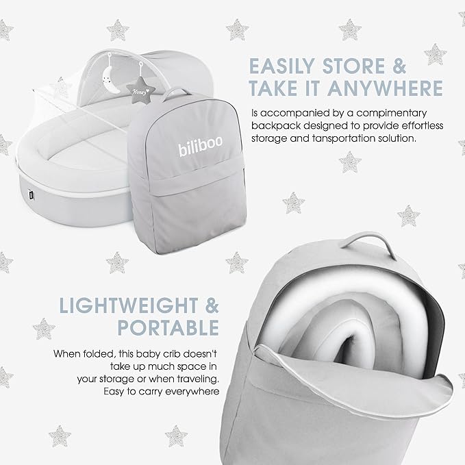 Premium Portable Baby Lounger Nest – Foldable Travel Bassinet for Newborn & Infant with Mesh Canopy, 2 Toys, Waterproof Mattress & Removable Cover – Cream