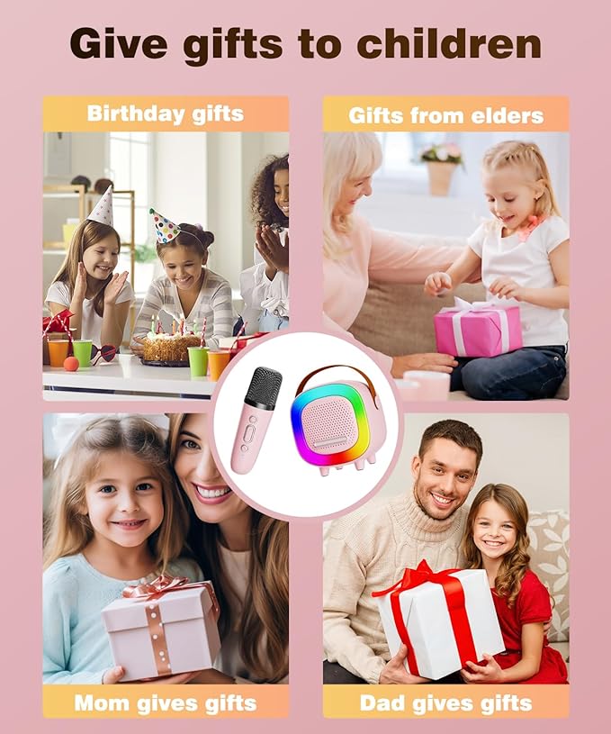 Mini Karaoke Machine Speaker for Kids Adults, Portable Bluetooth with 1 Wireless Microphones, Children's Day Birthday Gift Ideas for Toys for Teens Boys and Girls Aged 4, 5, 6, 7, 8, 9, 10, 11, 12+