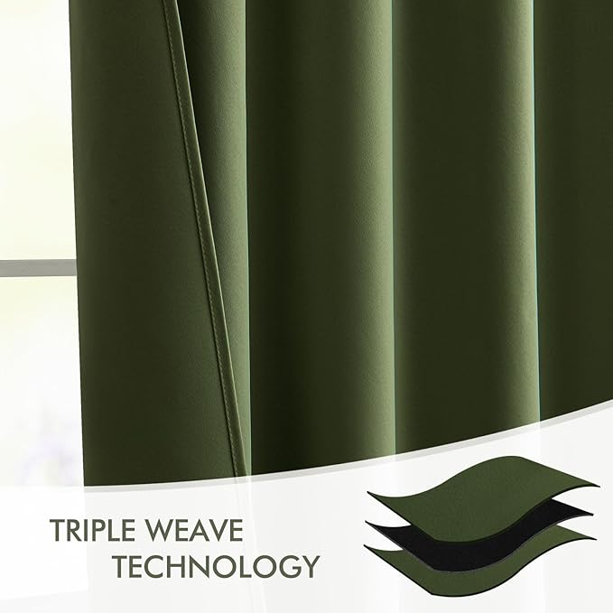 MIULEE Olive Green Back Tab Blackout Curtains 120 Inch Long 2 Panels Set for Bedroom, Rod Pocket/Pinch Pleated Extra Long Thermal Insulated Living Room Darkening Light Blocking 10FT Drapes