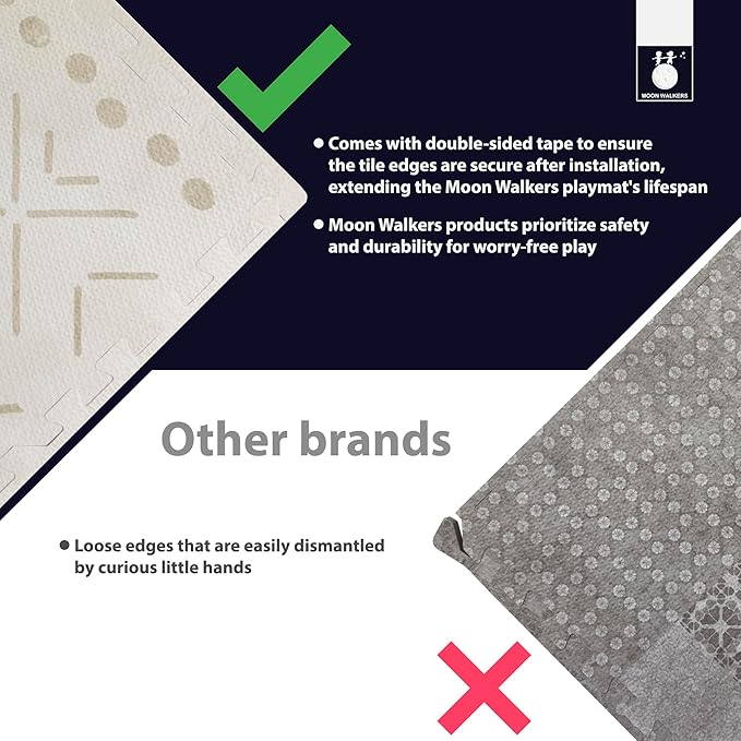 MOON WALKERS Stylish Boho Baby Play Mats for Floor,(6x6ft) Play Mat for Babies and Toddlers, Non-Toxic, Soft, Thick, Tummy Time Mat for Crawling (Extra Large 9 Tiles, Ivory Aztec)