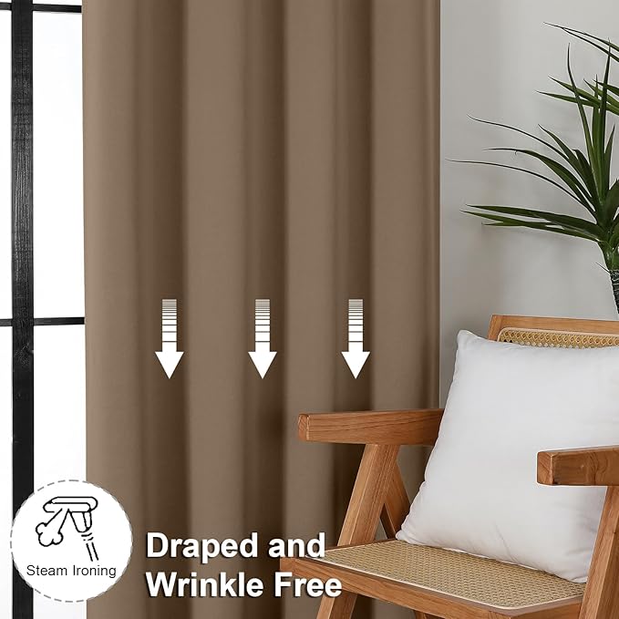 Simplebrand Ava Brown Short 36 Inches Blackout Curtain 2 Panels Set, Half Window Rod Pocket Privacy Curtain Tiers for Kitchen, Curtains Blackout for Bathroom Shades, W40 x L36 Inch, Brown