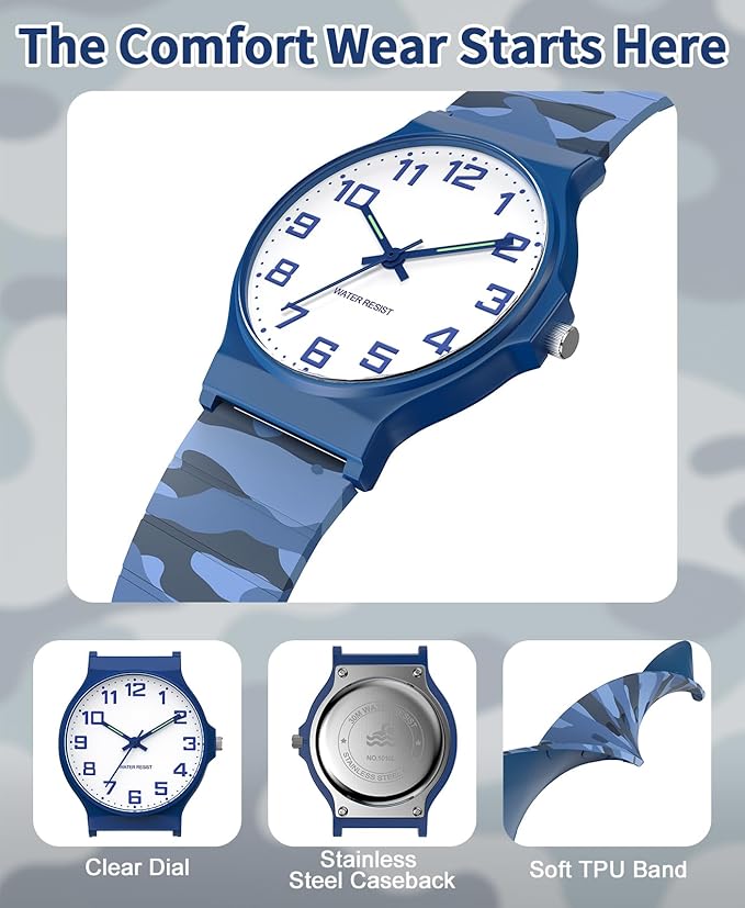 Kids Analog Watch Boys Girls, 30M Waterproof, Sports Watch for Boys, Easy to Read Children's Thin Dial Wrist Watches with Soft Band, for Ages 5-15 Kids Great Birthday Gifts Christmas Day