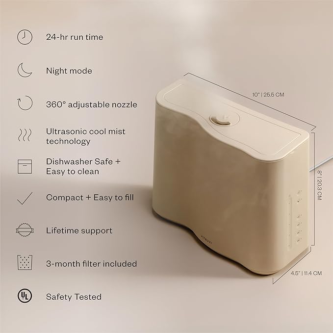 Vitruvi Cloud Humidifier for Bedroom | Large Humidifier Up to 600 sq ft | Cool Mist Humidifiers for Bedroom Quiet | Ultrasonic Humidifiers | 24 Hr Run Time - Oat