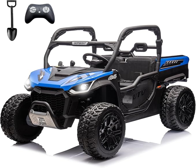 sopbost 24V 10Ah 2 Seater Ride On Car with Remote Control Battery Powered Ride On Toy Electric 4x4 Kids UTV with Large Dump Bed, 4x75W Motors, Blue