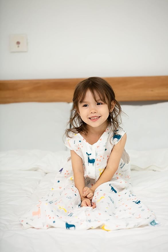 Toddler Sleep Sack for 2-4T Baby, Organic Cotton Wearable Blanket for Boys and Girls 0.5 TOG 2-Way Zipper Soft 4 Layers X-Large Deer