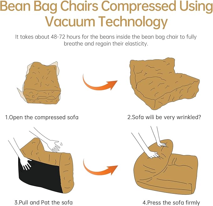 Bean Bag Chair with Ottoman, Comfy Bean Bag Sofa with Memory Foam, Lazy BeanBag Sofa with Footstool, Fireside Bean Bag Couch for Living Room, Bedroom, Apartment