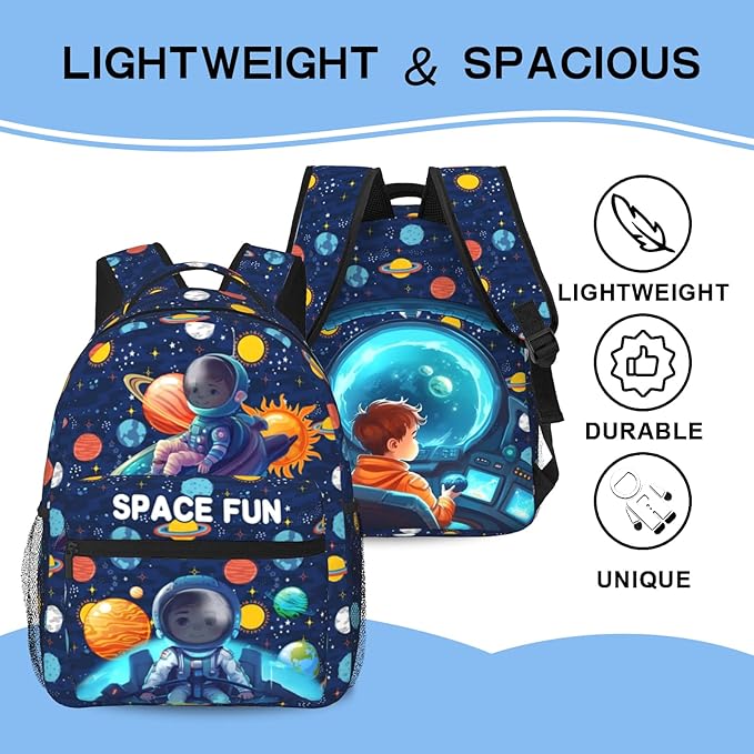Space Moon Spacecraft Children Backpack For School Boys Girls Universe Planet Galaxy Space Ship Backpacks Funny Astronaut Rocket Stars Book Bag For School Travel Hiking For Boys Girls Kids