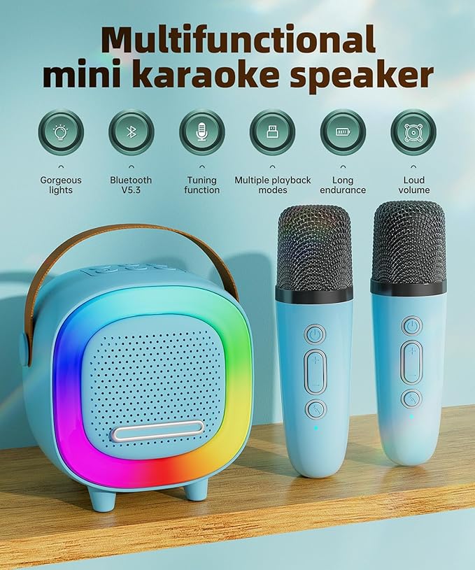 Mini Karaoke Machine Speaker for Kids Adults, Portable Bluetooth with 1 Wireless Microphones, Children's Day Birthday Gift Ideas for Toys for Teens Boys and Girls Aged 4, 5, 6, 7, 8, 9, 10, 11, 12+