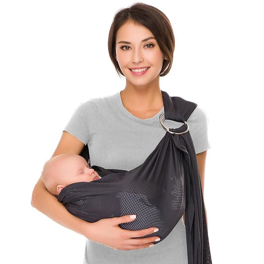 CUBY Water Baby Sling Carrier Lightweight Breathable Mesh Baby Wraps Carrier Adjustable Ring Sling Quick-Drying Baby Carriers Sling for Newborn Toddler Summer Swimming Pool Beach(Dark Gray)