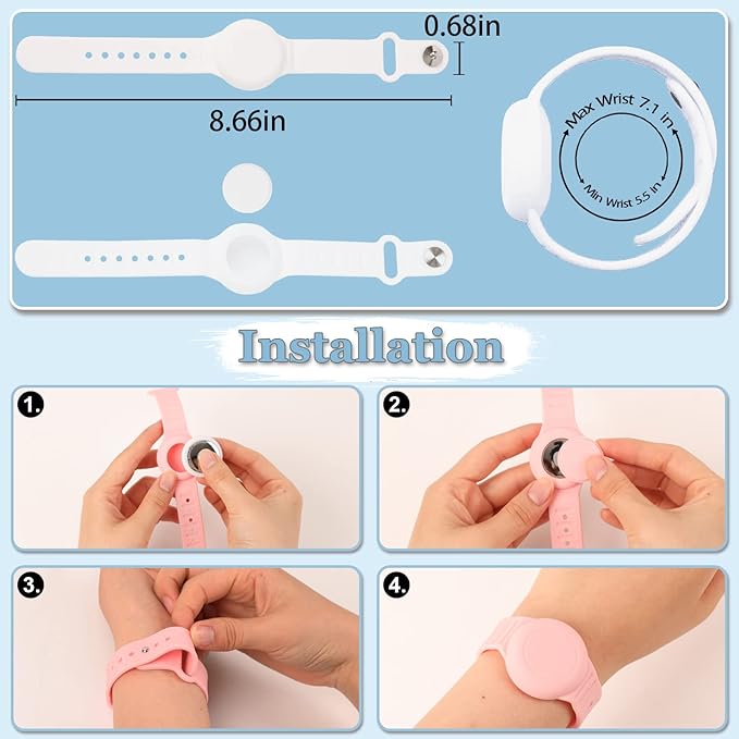 Kids Waterproof Airtag Bracelet Compatible with Apple AirTag, Hidden Silicon Protective Case for Air Tag GPS Tracker Holder, Adjustable Anti-Lost Watch Band for Toddler Child (White)