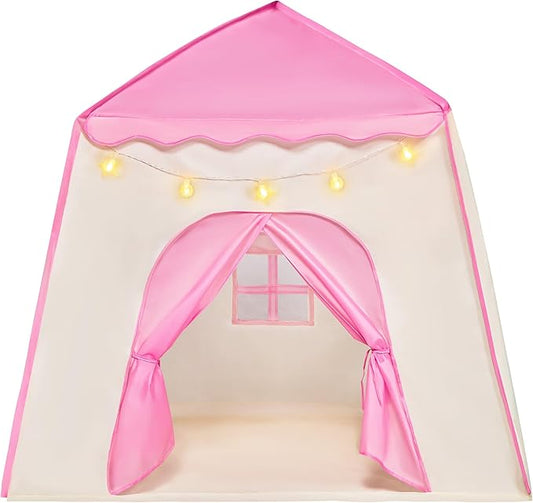 JOYIN Pink Princess Tent for Girls with LED Star Lights-Indoor & Outdoor Large Playhouse Kids Castle Play Tent for Children Indoor and Outdoor Games