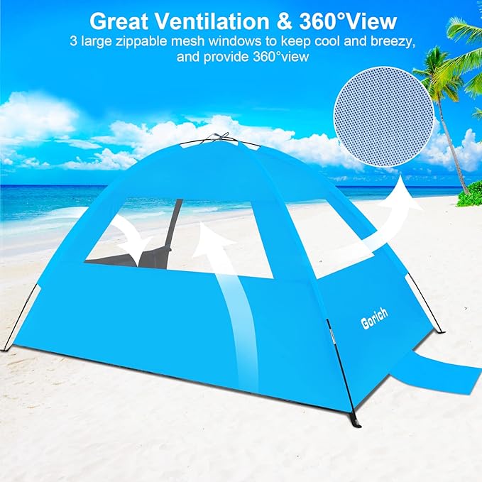 Gorich Beach Tent Sun Shelter for 3/4-5/6-7/8-10 Person with UPF 50＋ UV Protection, Lightweight & Easy Setup Beach Shade Canopy, Portable Beach Shade Tent Beach Cabana