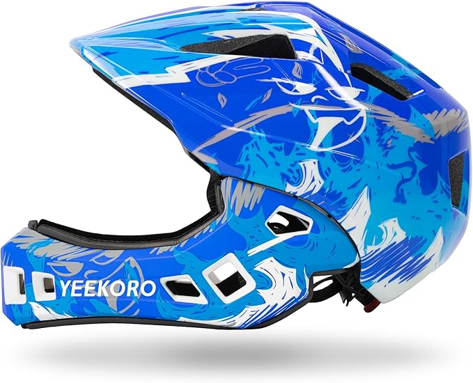 Kids Bike Helmet with Chin Guard, Adjustable Detachable Children’s Full Face Helmet for Girls and Boys, Cycling Helmets Skateboard, Scooter