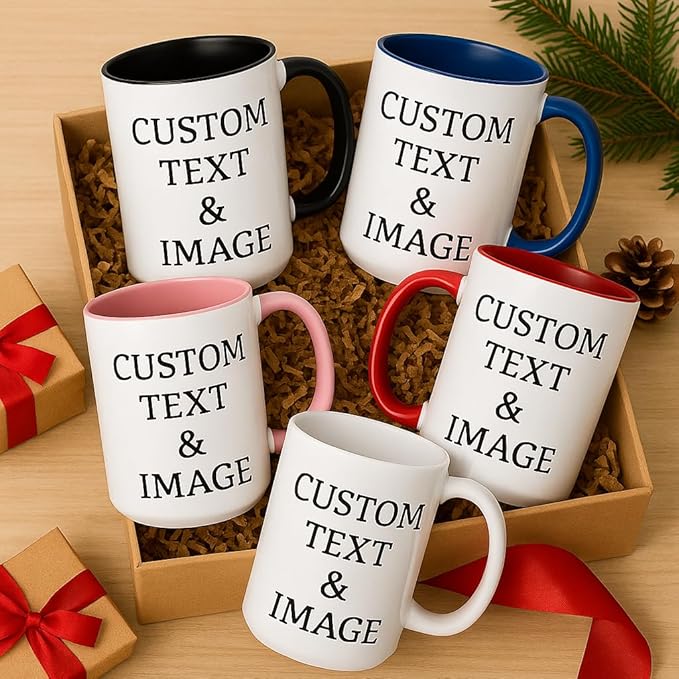 Customized 15oz Ceramic Coffee Mugs with Personalized Text and Photo Image Upload Novelty Gift, Personalize With Different Design And Images, Custom Gift (Red)