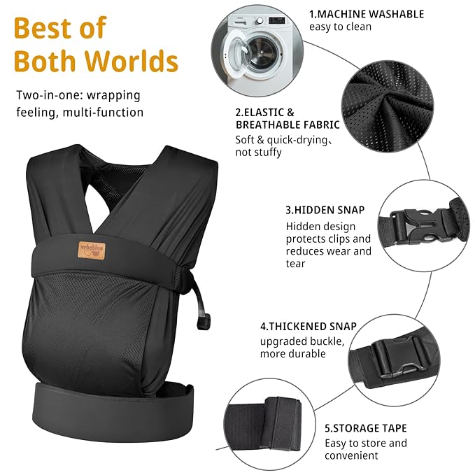 Baby Wraps Carrier Sling, Baby Carrier for Newborns and Toddlers,Skin-Friendly and Soft Front Baby Carrier Wrap Perfect Baby Gifts (Black, Mesh)