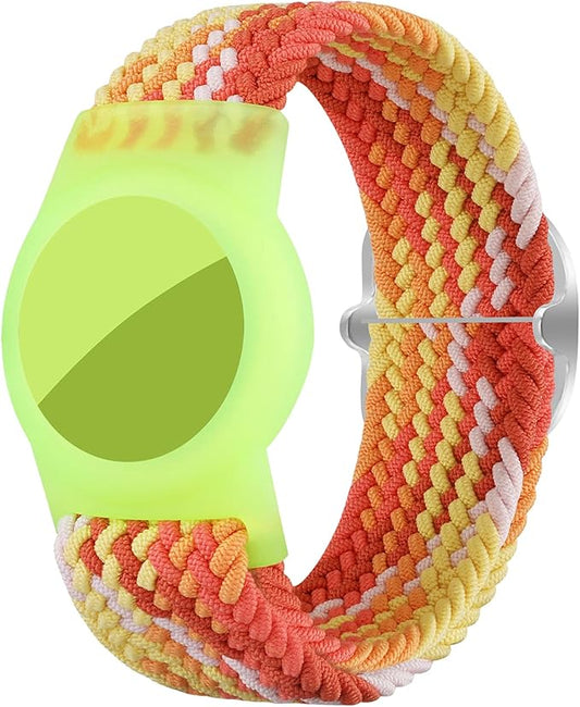 Bracelet for Kids Compatible with AirTag, Nylon Stretch Braided Air Tag Wristband, Protective Case for Airtag GPS Tracker Holder, Adjustable Elastic Watch Band for Toddler Child Elder (Rainbow)
